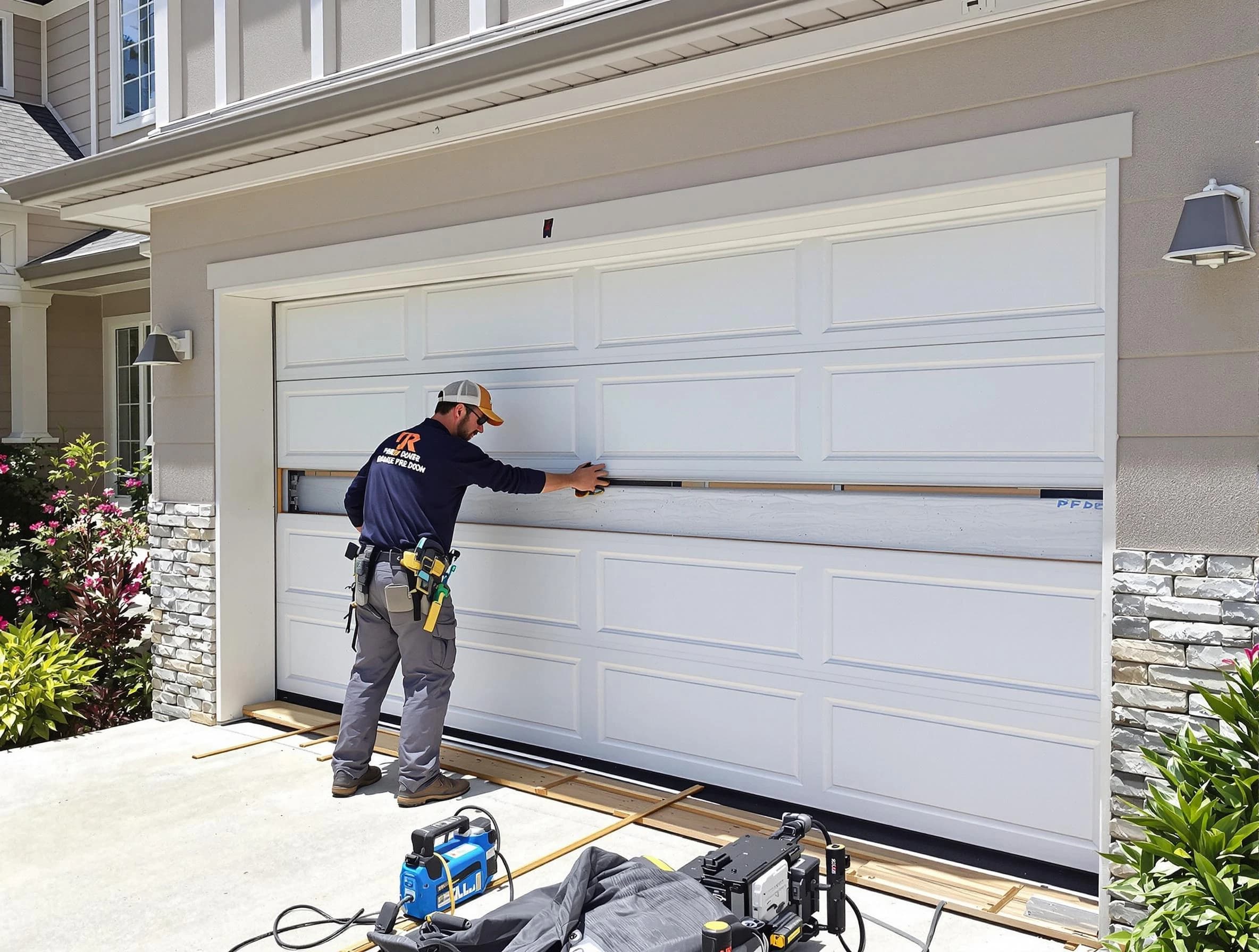 Midway Garage Door Repair team performing complete garage door replacement at Midway residence