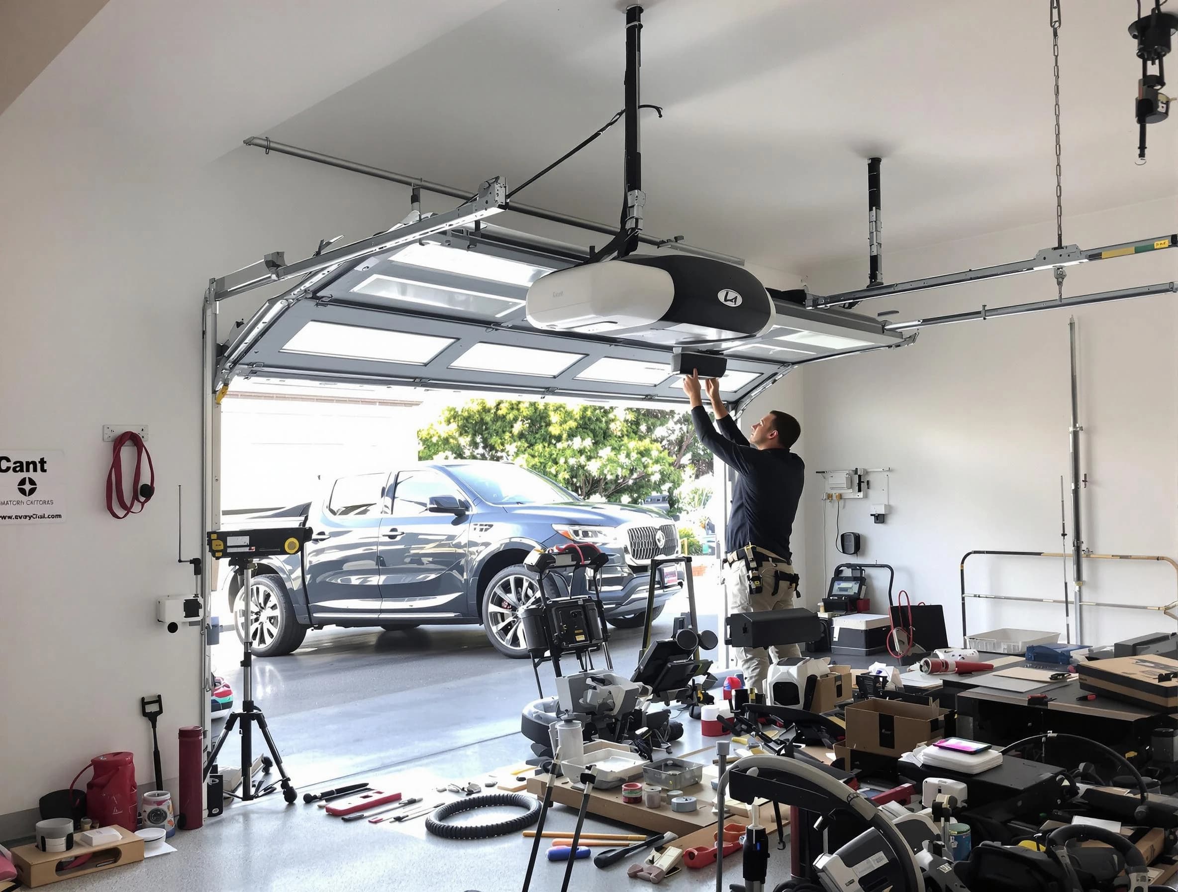 Midway Garage Door Repair specialist installing smart garage door opener system in Midway home
