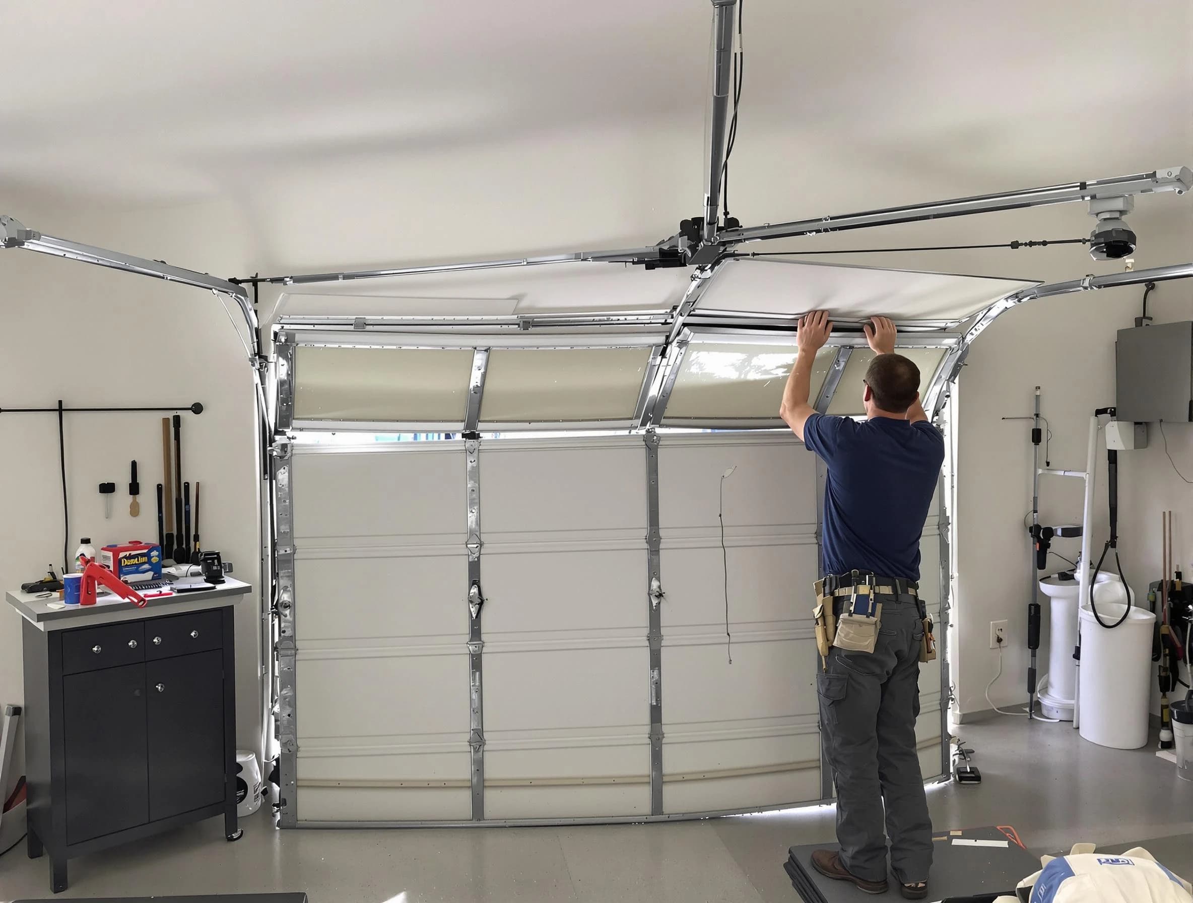Midway Garage Door Repair specialist performing precise section replacement on Midway garage door