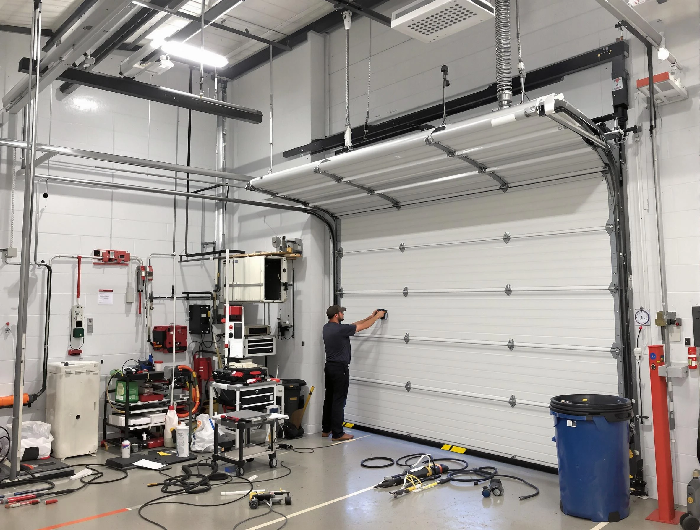 Midway Garage Door Repair certified technician performing commercial door repair at a Midway business facility