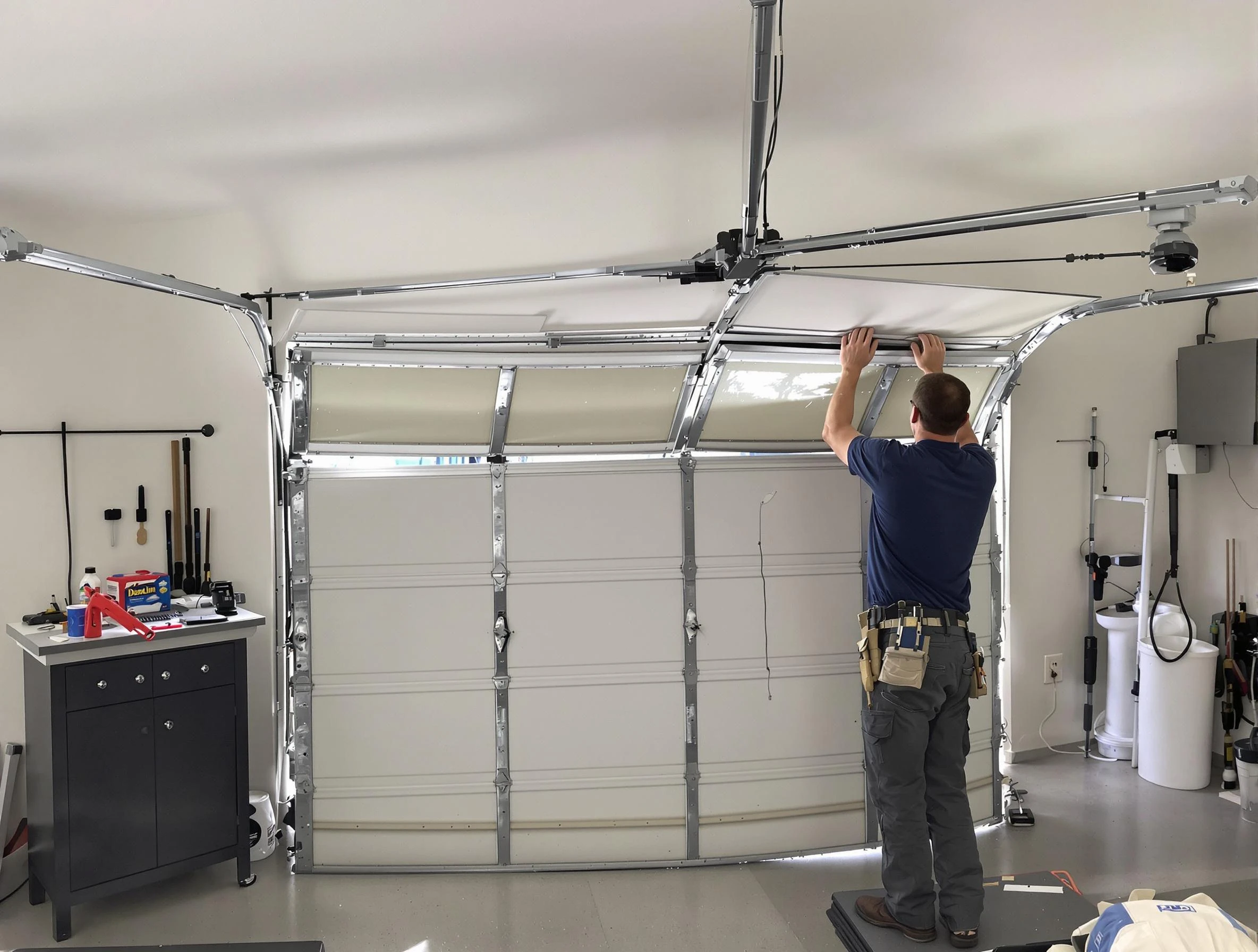 Midway Garage Door Repair specialist performing precise section replacement on Midway garage door
